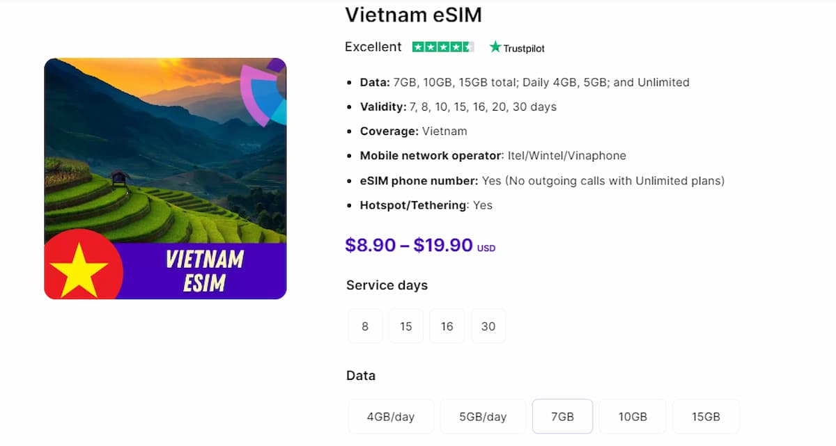 Gigago Tourist eSIM Vietnam